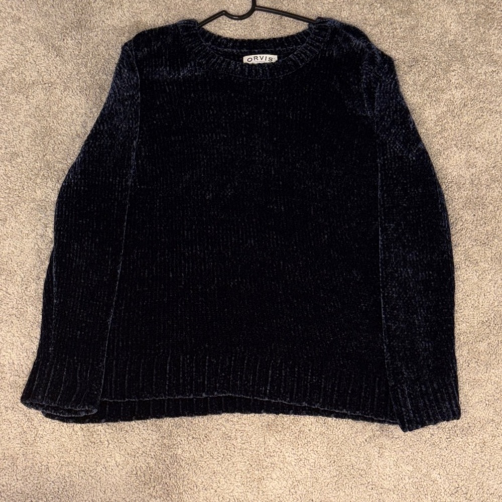 Orvis Dark Blue Velvet Crew Neck Sweater